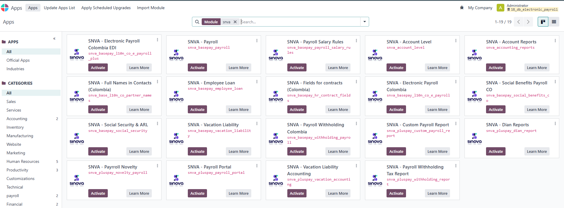Aplicaciones Odoo 18